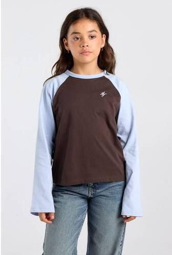 America Today longsleeve bruin lichtblauw Meisjes Katoen Ronde hals Meerkleurig