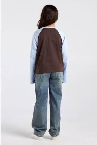 America Today longsleeve bruin lichtblauw Meisjes Katoen Ronde hals Meerkleurig - Foto 2