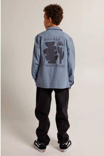 America Today overhemd met backprint medium blue denim Blauw Jongens Katoen Klassieke kraag 122 128