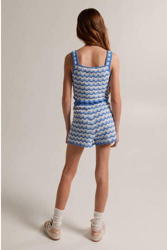 America Today sweatshort met all over print blauw wit Korte broek Meisjes Katoen 134 140 - Foto 1
