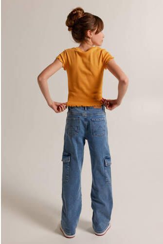 America Today T-shirt geel Meisjes Stretchkatoen Ronde hals Effen 122 128 - Foto 2