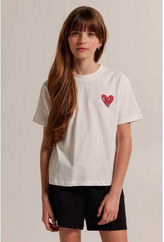America Today T-shirt met backprint Wit Meisjes Katoen Ronde hals Backprint 134 140