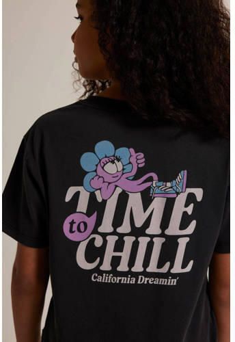 America Today T-shirt met backprint zwart Meisjes Katoen Ronde hals Backprint 134 140