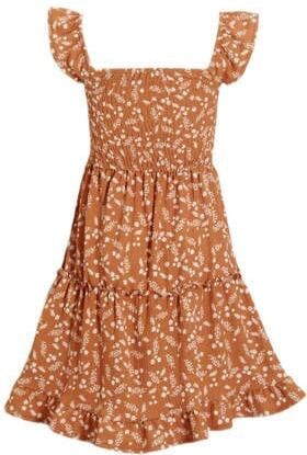 Anytime crinkle jurk met all over print lichtbruin Meisjes Polyester Vierkante hals 110 116