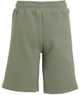 Anytime geribde sweatshort khaki Korte broek Groen Jongens Katoen Effen 110 116