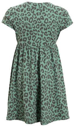 Anytime jurk met panterprint groen Meisjes Katoen Ronde hals Panterprint 134 140