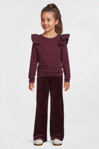 Anytime longsleeve met ruches bordeauxrood Meisjes Katoen Ronde hals Effen