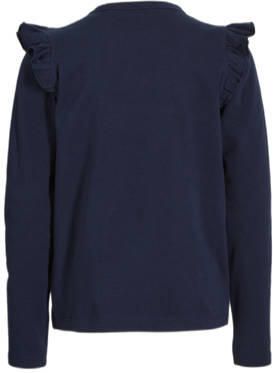 Anytime longsleeve met ruffle donkerblauw Meisjes Katoen Ronde hals Printopdruk 110 116 - Foto 3