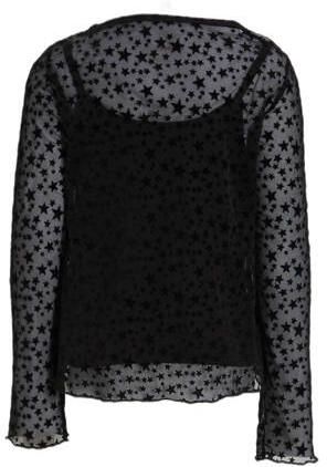 Anytime mesh top met sterren zwart Meisjes Polyester Ronde hals Sterren 110 116