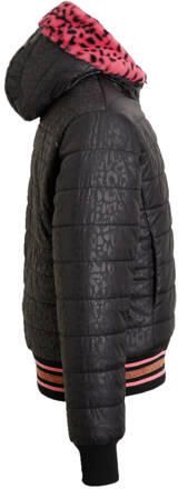 Anytime reversible winterjas roze zwart Meisjes Polyester Capuchon Panterprint 110 116 - Foto 4