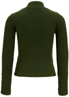 Anytime ribgebreide longsleeve khaki Groen Meisjes Katoen Opstaande kraag 146 152