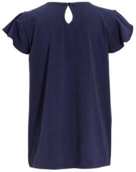 Anytime T-shirt met broderie donkerblauw Top Meisjes Katoen Ronde hals 122 128