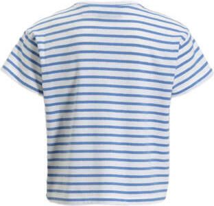 Anytime T-shirt met knoopdetail wit blauw Meisjes Katoen Ronde hals Streep 122 128