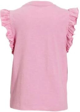 Anytime T-shirt met ruffle roze Meisjes Katoen Ronde hals Effen 122 128