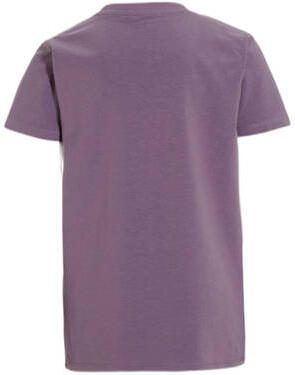 Anytime T-shirt met tekstopdruk paars Jongens Katoen Ronde hals Tekst 110 116