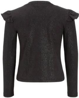 Anytime top met ruffles zwart zilver Meisjes Katoen Ronde hals Effen 134 140