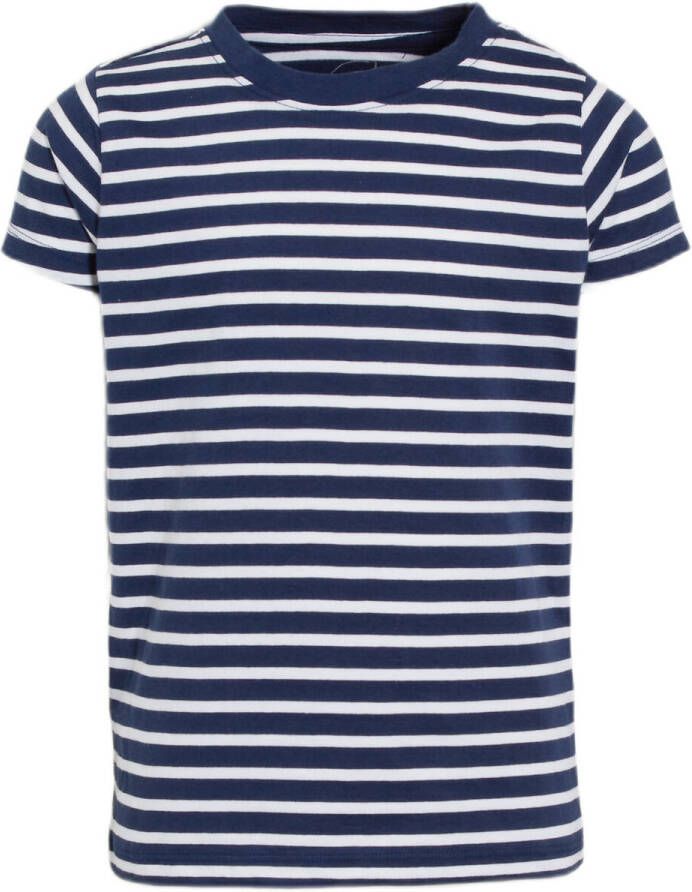 Anytime gestreepte T-shirt donkerblauw wit Jongens Katoen (duurzaam) Ronde hals 98 104