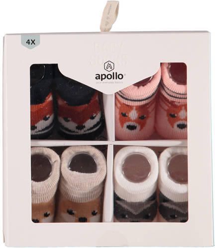 Apollo new born sokken set van 4 in een geschenkset roze beige zwart Multi Katoen 0-3 mnd - Foto 2