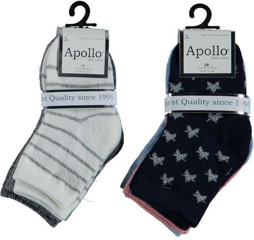 Apollo sokken zwart grijs blauw roze (set van 6) Meisjes Stretchkatoen maat 56-68 - Foto 2