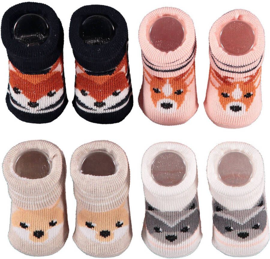 Apollo new born sokken set van 4 in een geschenkset roze beige zwart Multi Katoen 0-3 mnd