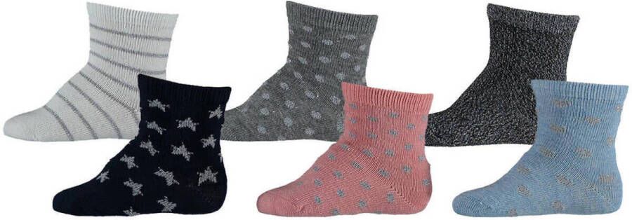 Apollo sokken set van 6 zwart grijs blauw roze Meisjes Stretchkatoen 56-68