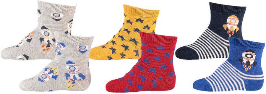 Apollo sokken set van 6 beige grijs rood geel blauw Jongens Stretchkatoen 56-68
