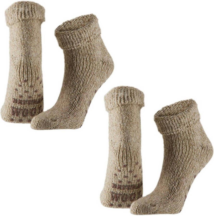 Apollo gemeleerde huissokken set van 2 beige Wol Melée 23-26