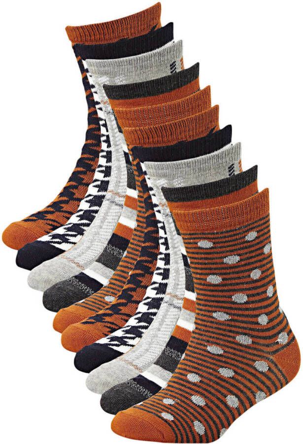 Apollo sokken met all-over print set van 10 oranje Meisjes Katoen Mixprint 23-26
