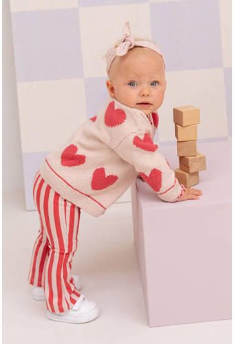 Babyface katoenen gestreepte flared babybroek roze wit Meisjes Stretchkatoen - Foto 2