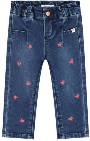 Babyface tapered jeans met borduursels en hartjes donkerblauw Meisjes Katoen