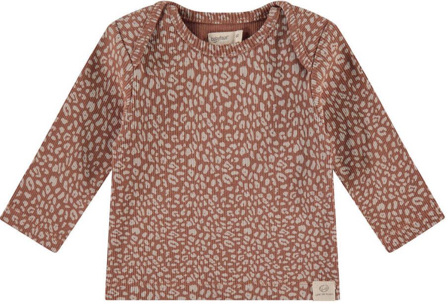 Babyface baby longsleeve met all over print bruin Stretchkatoen Ronde hals 50