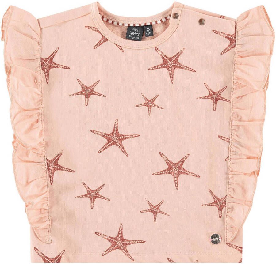 Babyface T-shirt met all over print en ruches roze Meisjes Stretchkatoen Ronde hals 104