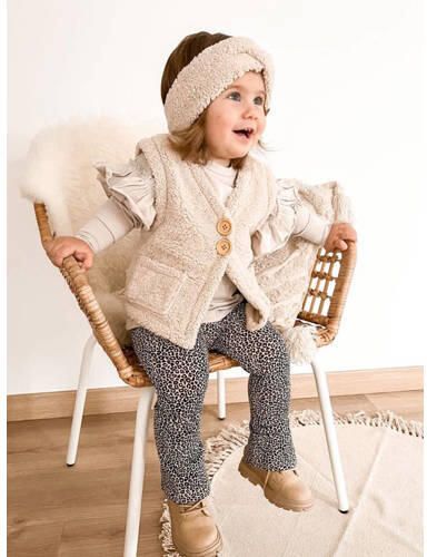 Babystyling baby flared broek met dierenprint donkerbruin ecru Meisjes Katoen 50 56