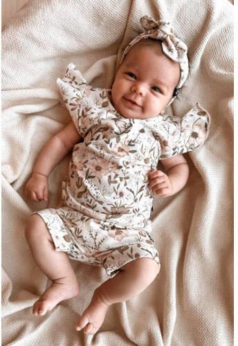 Babystyling baby gebloemde casual short offwhite lichtroze Korte broek Ecru Meisjes Stretchkatoen 74 80 - Foto 2