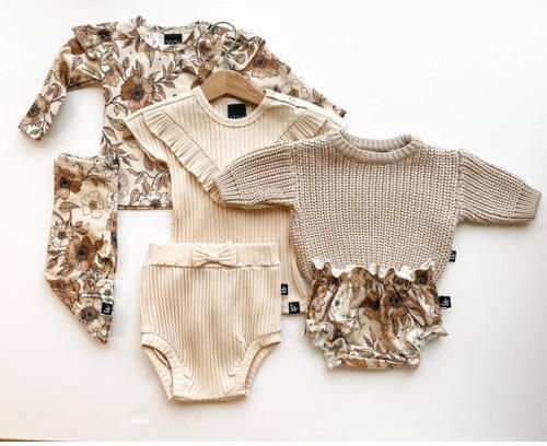 Babystyling baby gebloemde longsleeve beige ecru Meisjes Katoen Ronde hals 50 56