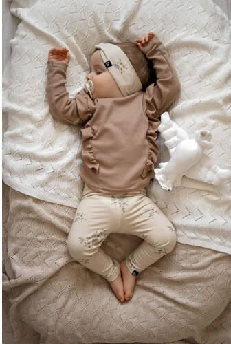 Babystyling baby gebloemde regular fit broek ecru beige Meisjes Katoen 50 56