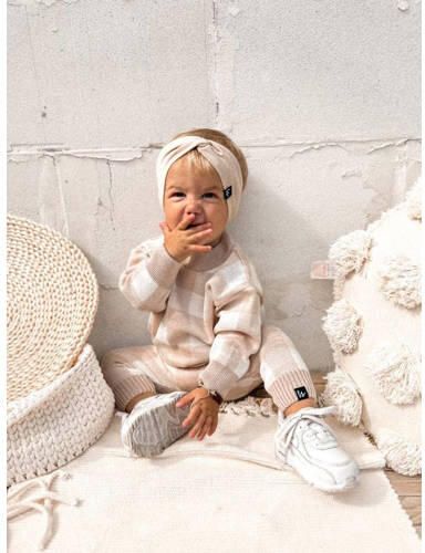 Babystyling baby geruite regular fit broek lichtroze wit Stretchkatoen 62 68