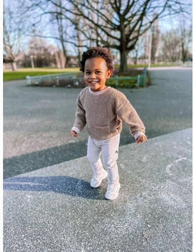 Babystyling baby sweater bruin Teddy Ronde hals Effen 62 68