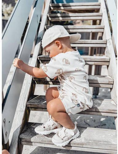 Babystyling baby T-shirt met all over print ecru lichtbruin Jongens Stretchkatoen Ronde hals 62 68