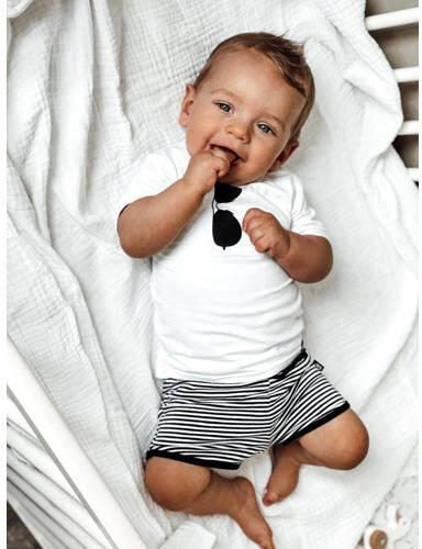 Babystyling baby T-shirt met printopdruk wit zwart Jongens Katoen Ronde hals 86