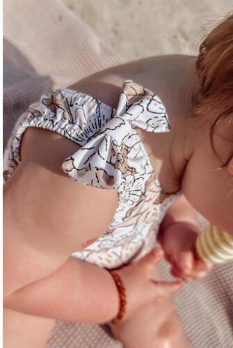 Babystyling gebloemde newborn baby badpak offwhite lichtbruin Wit Meisjes Stretchkatoen 86 92