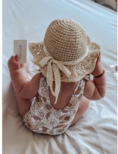 Babystyling gebloemde newborn baby badpak offwhite lichtbruin Wit Meisjes Stretchkatoen 86 92 - Foto 3
