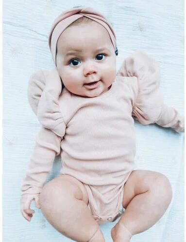 Babystyling romper met ruches oudroze Meisjes Katoen Ronde hals Effen 62 68