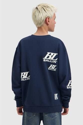 Ballin katoenen sweater met logo donkerblauw wit Logo - Foto 3