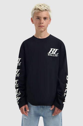 Ballin longsleeve met print en tekst zwart Jongens Katoen Ronde hals