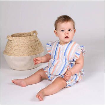 BESS baby gestreept T-shirt blauw oranje groen wit Meisjes Katoen V-hals 62 - Foto 3