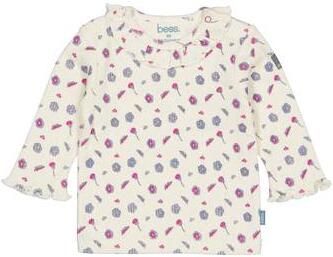 BESS gebloemde longsleeve met ruches beige blauw roze Meisjes Stretchkatoen Ronde hals