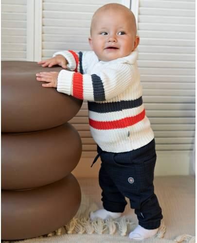 BESS regular fit gestreepte babybroek donkerblauw Jongens Stretchkatoen - Foto 3