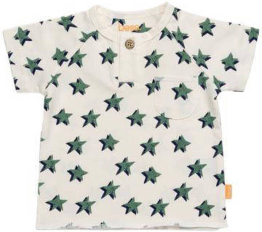 BESS baby T-shirt met sterren wit groen Jongens Katoen Ronde hals Sterren 50