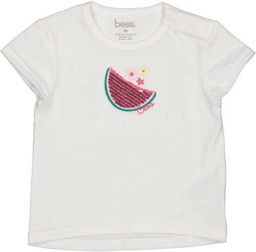 BESS T-shirt met pailletten wit Meisjes Katoen Ronde hals Printopdruk